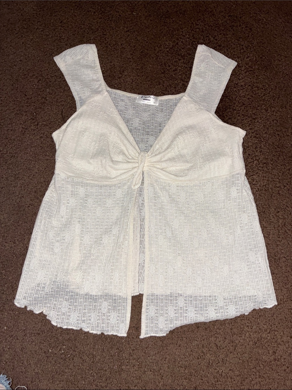 Electric Family Ivory Lace Tie-Front Tank Top